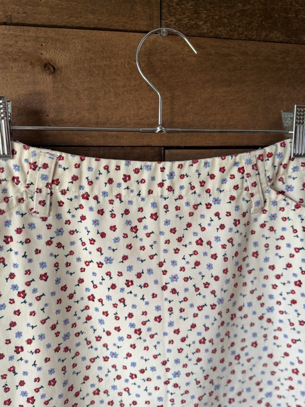 Vintage Christopher & Banks Floral Cotton Skirt Cream Summer Midi Pockets - Picture 6 of 10